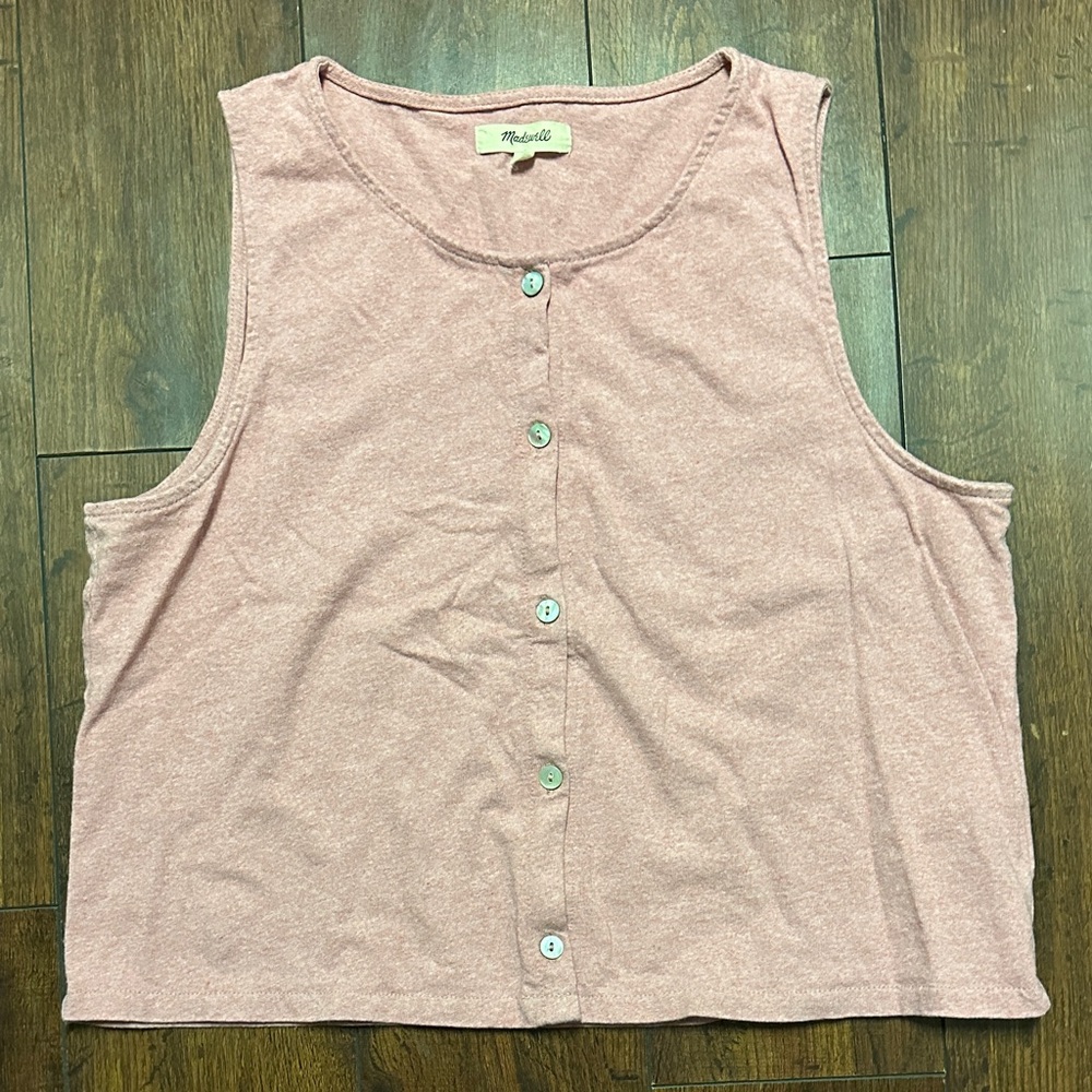 Madewell Cropped Pink Sleeveless Button-Up Blouse